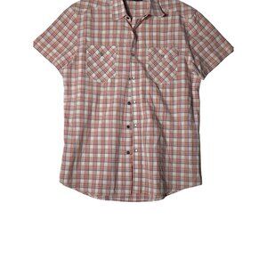 Kenneth Cole Short Sleeve Men's Casual Shirt Orange Brown Large